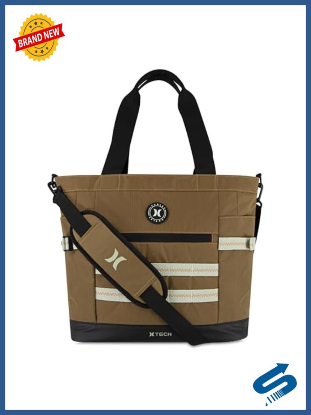 Nylon Utility Tote Bag with Crossbody Strap and Zip Pockets
